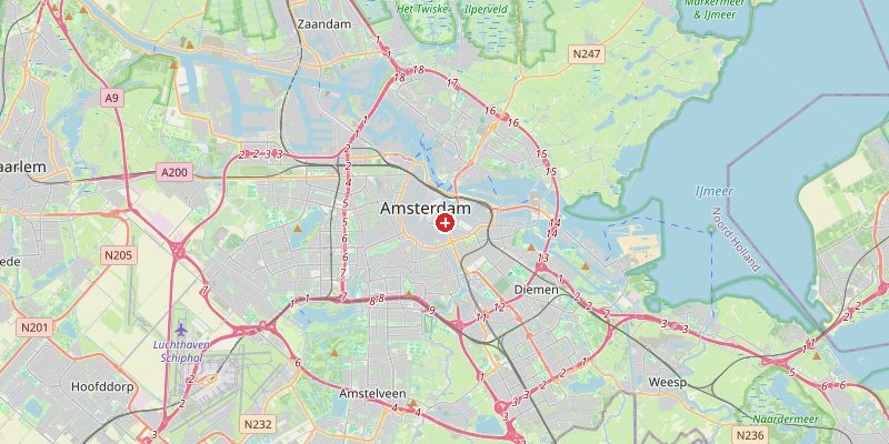 Map of Amsterdam showing elevation marker – OpenStreetMap
