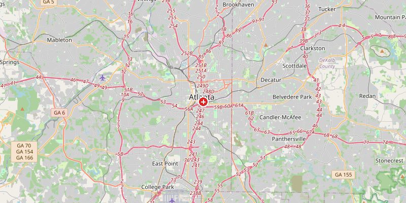 Map of Atlanta showing elevation marker – OpenStreetMap