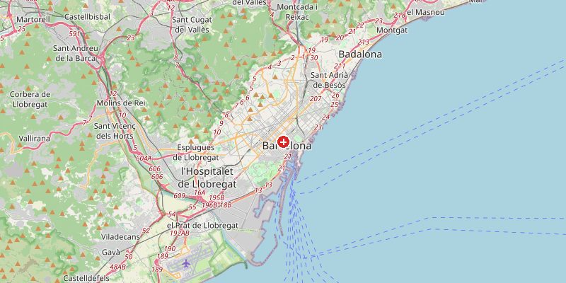 Map of Barcelona showing elevation marker – OpenStreetMap