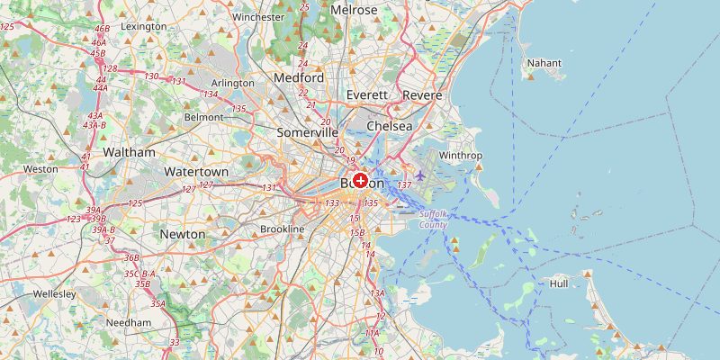Map of Boston showing elevation marker – OpenStreetMap