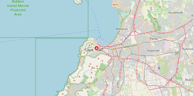 Map of Cape Town showing elevation marker – OpenStreetMap