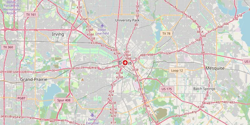 Map of Dallas showing elevation marker – OpenStreetMap