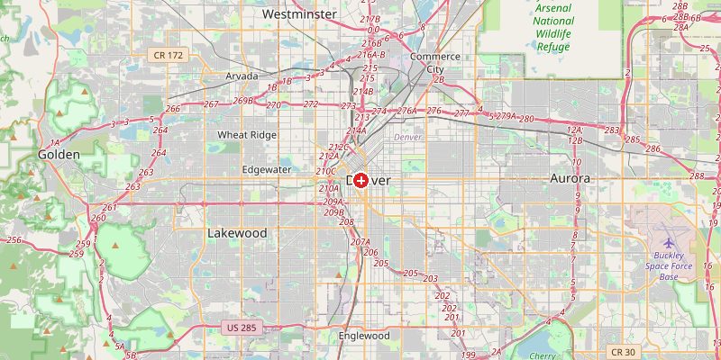Map of Denver showing elevation marker – OpenStreetMap