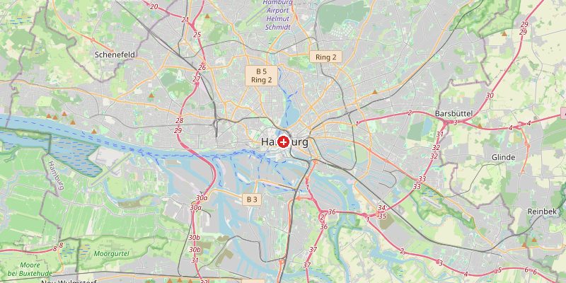 Map of Hamburg showing elevation marker – OpenStreetMap