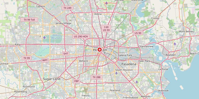 Map of Houston showing elevation marker – OpenStreetMap