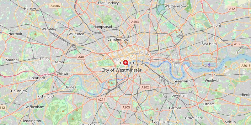 Map of London showing elevation marker – OpenStreetMap