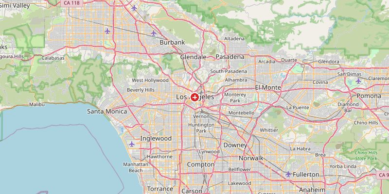 Map of Los Angeles showing elevation marker – OpenStreetMap