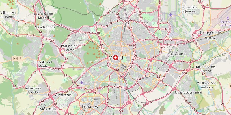 Map of Madrid showing elevation marker – OpenStreetMap