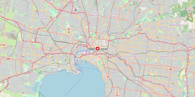 Map of Melbourne showing elevation marker – OpenStreetMap
