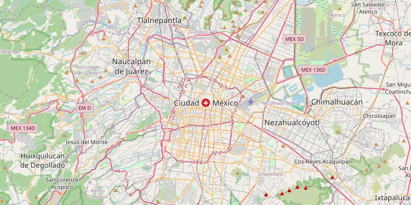 Map of Mexico City showing elevation marker – OpenStreetMap