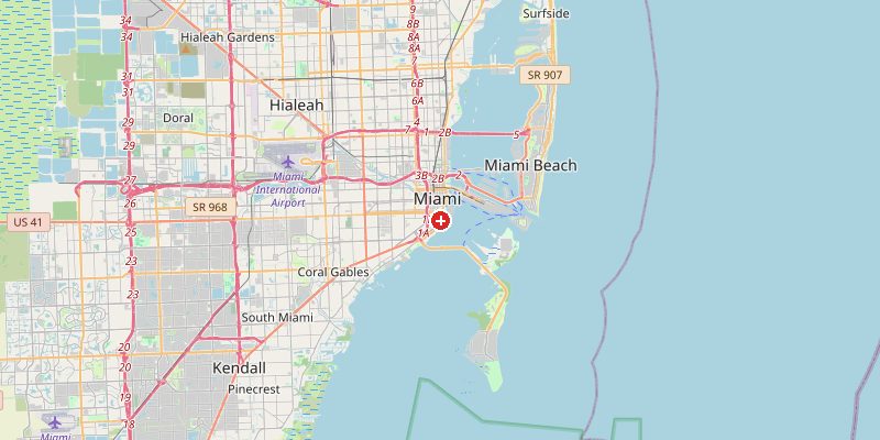 Map of Miami showing elevation marker – OpenStreetMap
