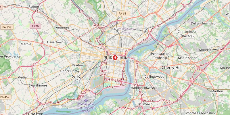 Map of Philadelphia showing elevation marker – OpenStreetMap