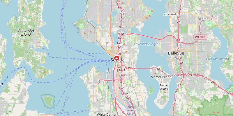 Map of Seattle showing elevation marker – OpenStreetMap