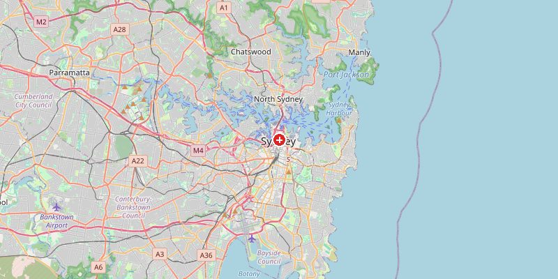 Map of Sydney showing elevation marker – OpenStreetMap