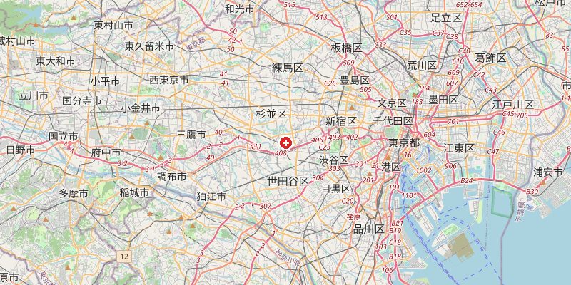 Map of Tokyo showing elevation marker – OpenStreetMap