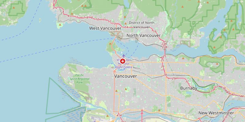 Map of Vancouver showing elevation marker – OpenStreetMap