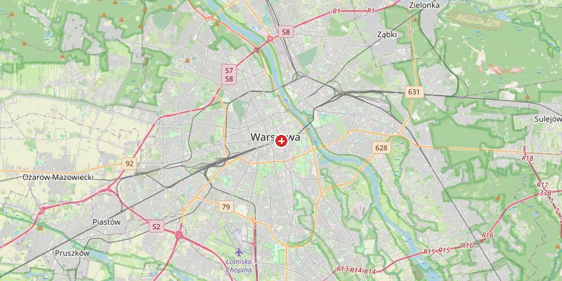 Map of Warsaw showing elevation marker – OpenStreetMap